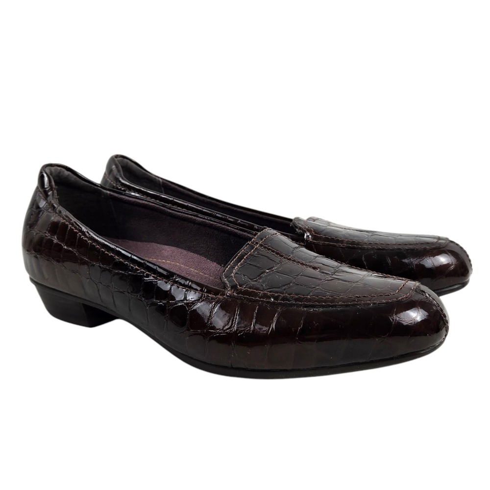 Clarks Everyday Brown Patent Leather Active Air Comfort Croc Loafers Women's 7W